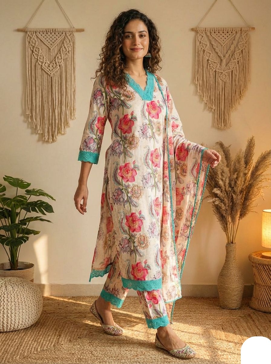 Embrace elegance with our abstract floral Suit Set