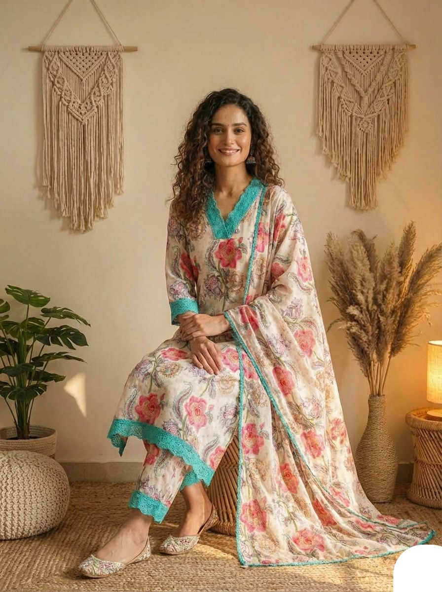 Embrace elegance with our abstract floral Suit Set