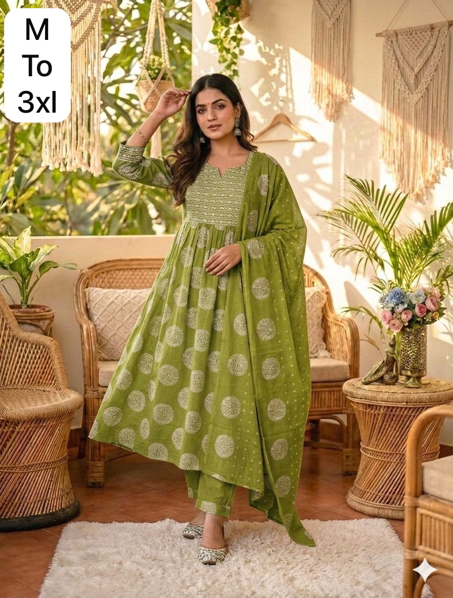 Olive Beutiful Duppta Full 3 Piece Set