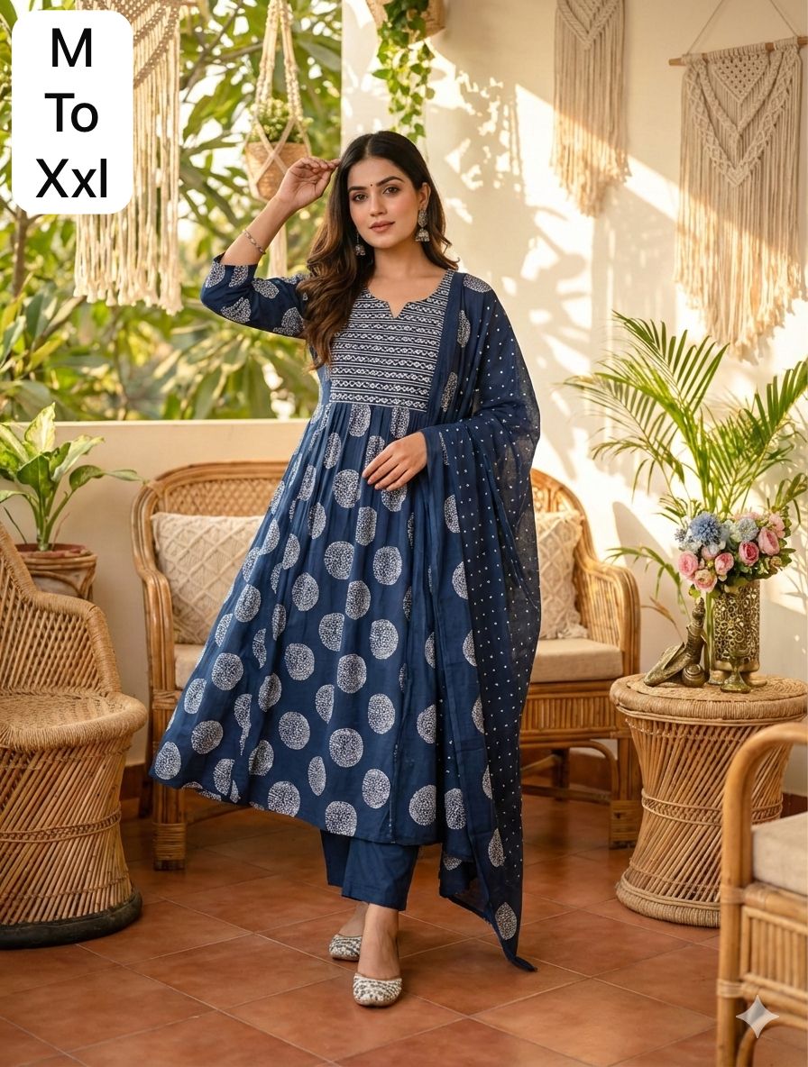 Nevy Blue Beutiful Duppta Full 3 Piece Set