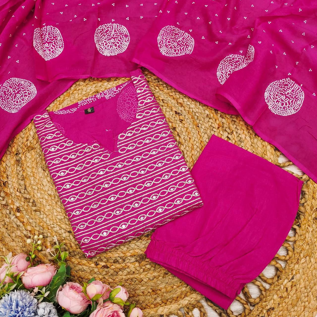 Magenta Beutiful Duppta Full 3 Piece Set