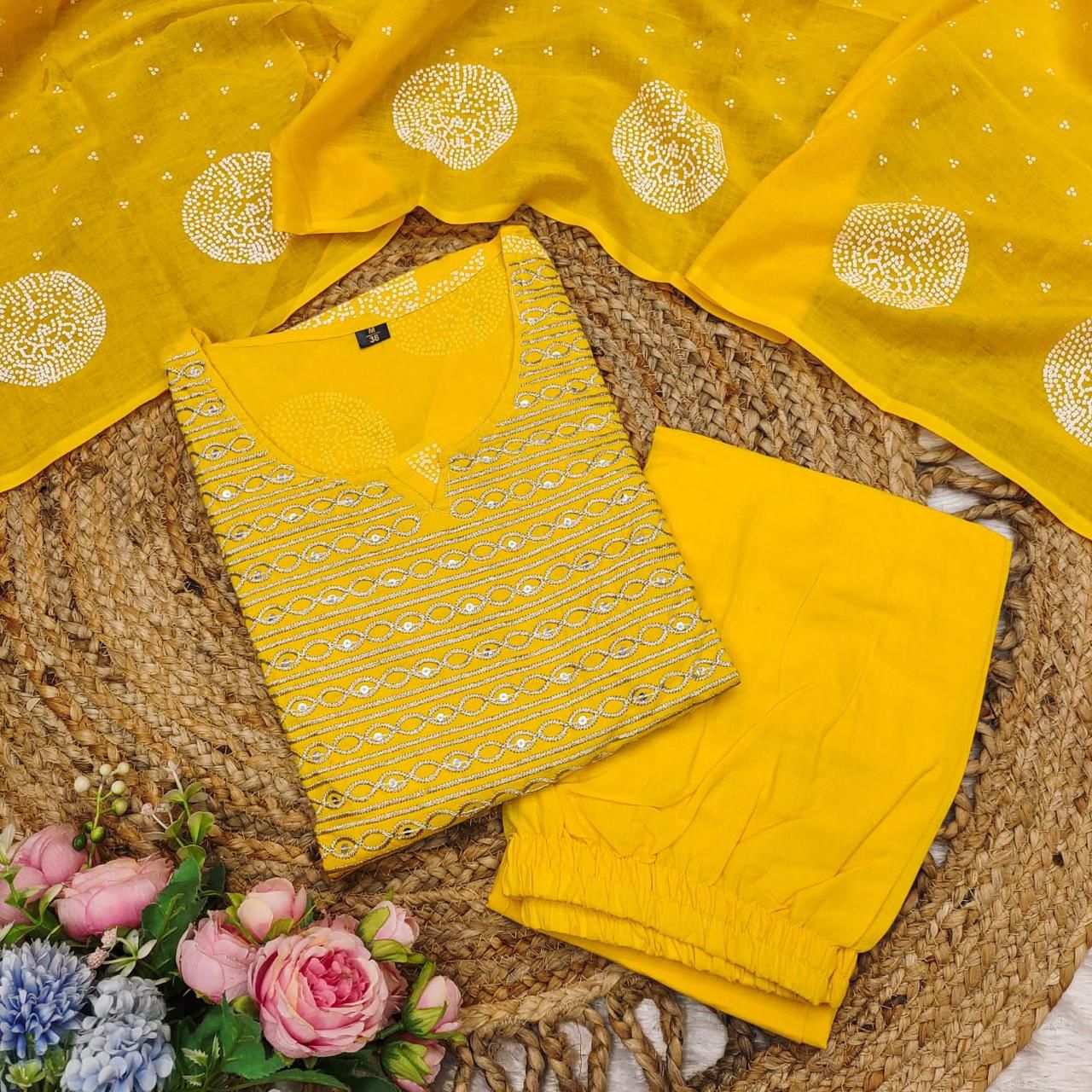 Mustard Beutiful Duppta Full 3 Piece Set