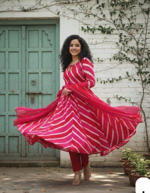 LEHERIYA GOWN WITH DUPATTA AND PENT