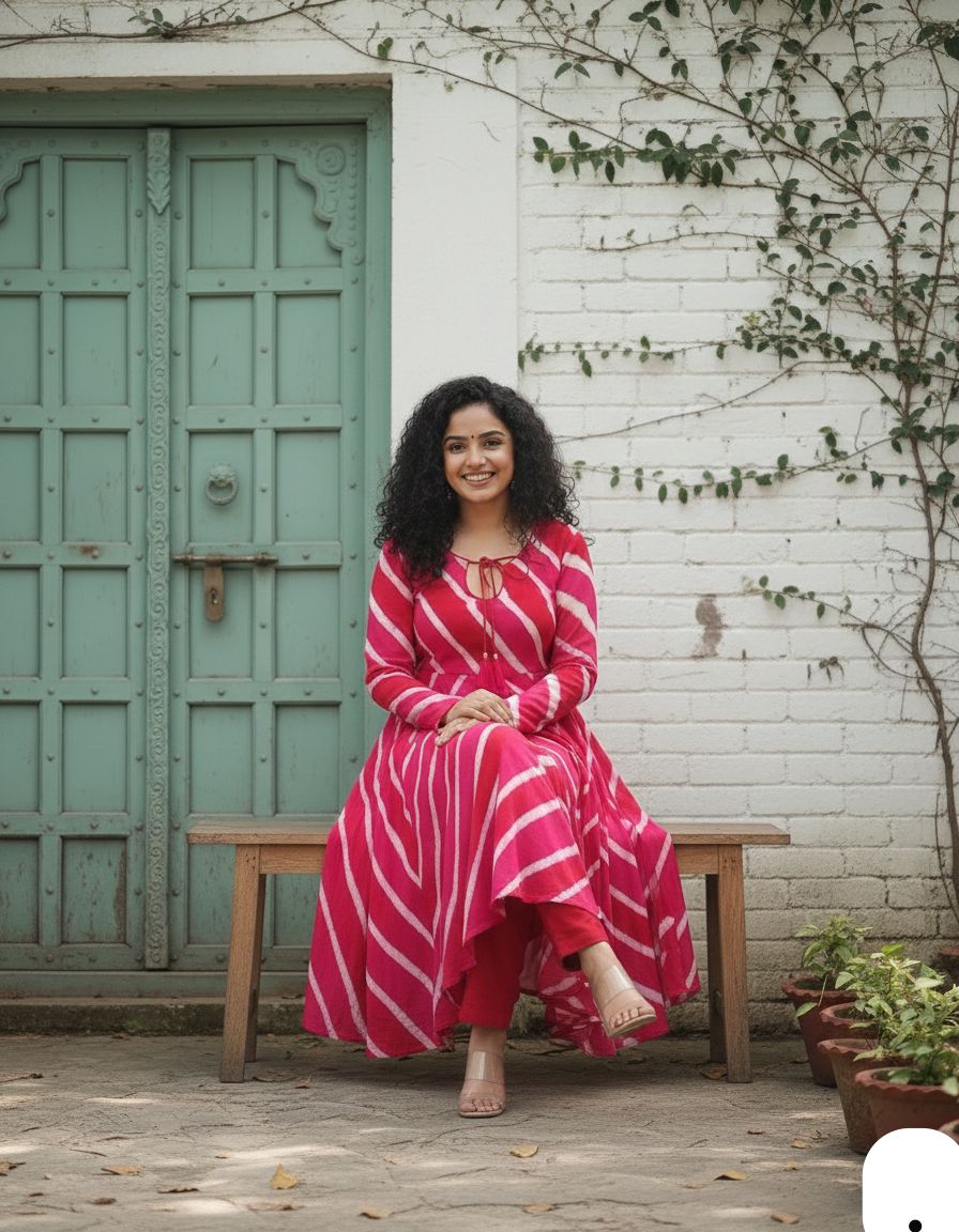 LEHERIYA GOWN WITH DUPATTA AND PENT