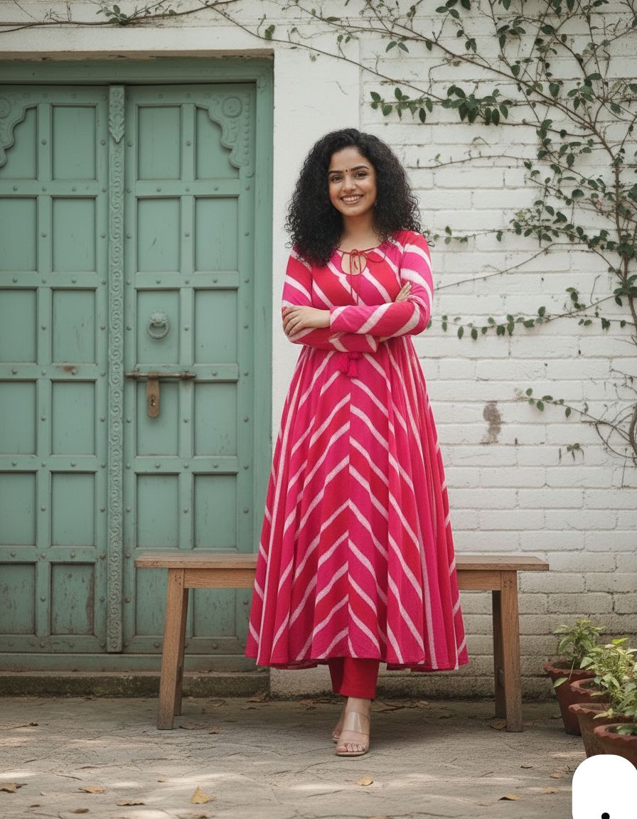 LEHERIYA GOWN WITH DUPATTA AND PENT