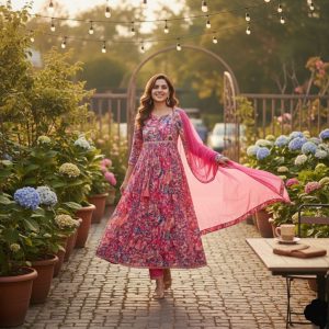 Multicoloured Anarkali with Girlish Sleek Stawl