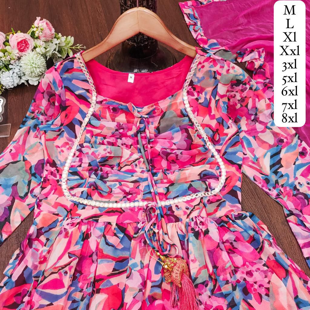 Multicoloured Anarkali with Girlish Sleek Stawl