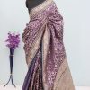 Dusty Purple Banarasi Silk Saree with Blue Border