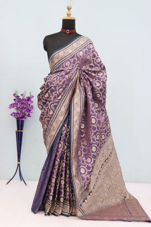 Dusty Purple Banarasi Silk Saree with Blue Border