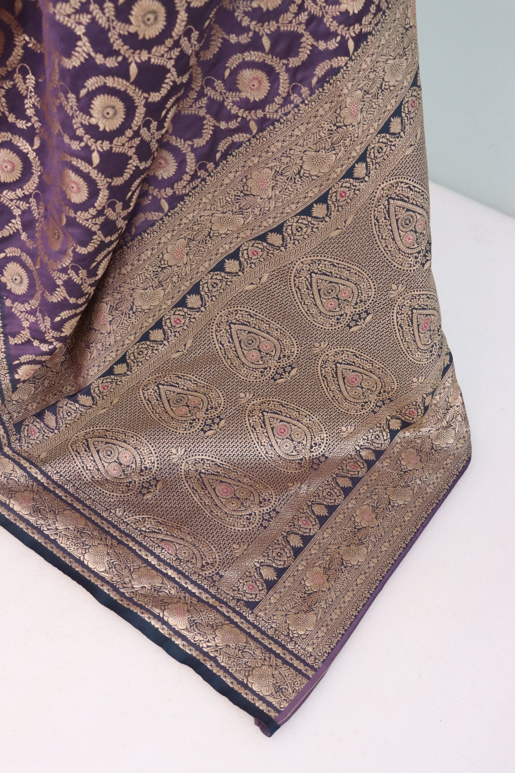 Dusty Purple Banarasi Silk Saree with Blue Border