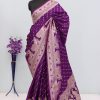 Royal Purple Banarasi Silk Saree with Elephant Border