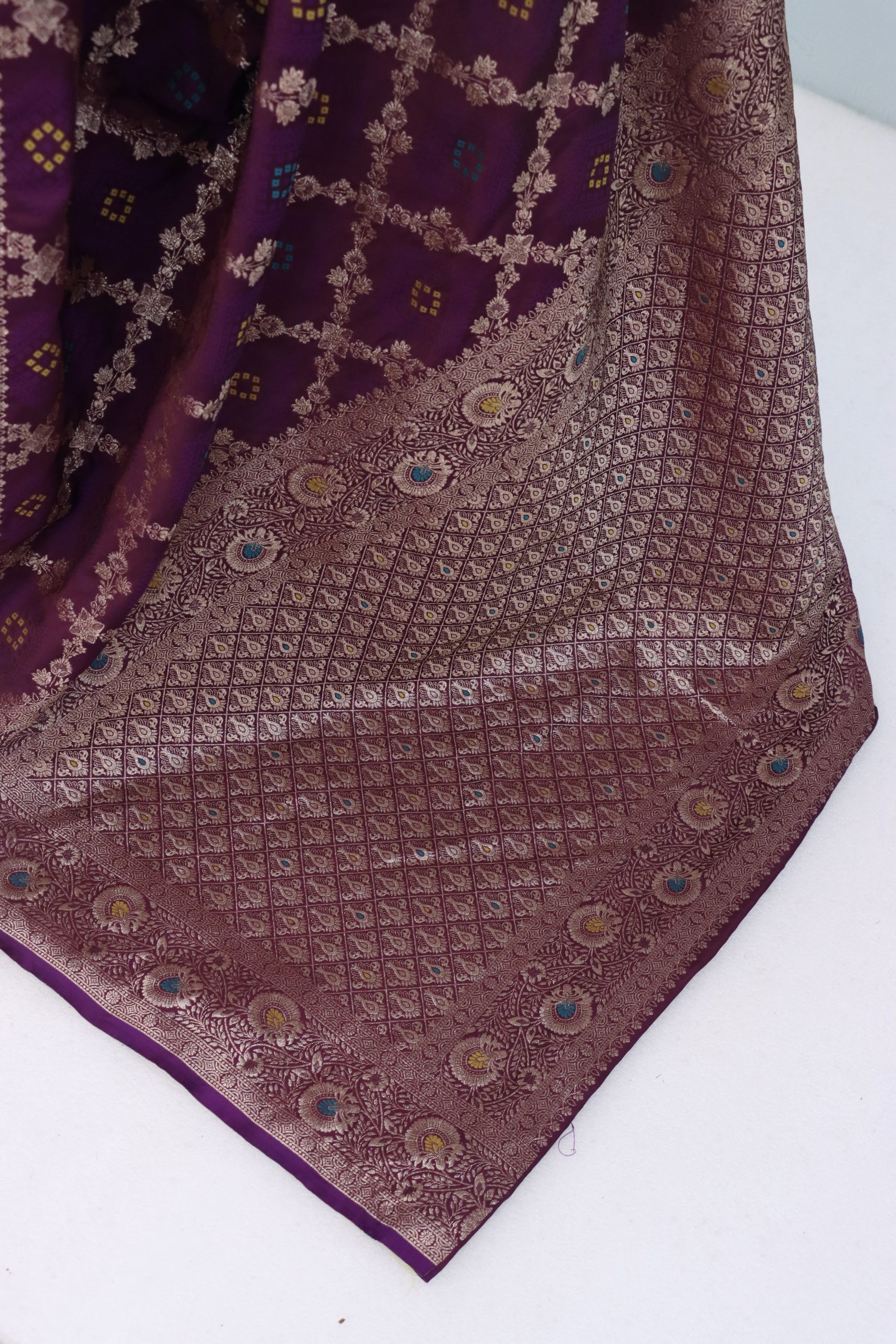 Plum Purple Banarasi Silk Saree with Multicolor Buti