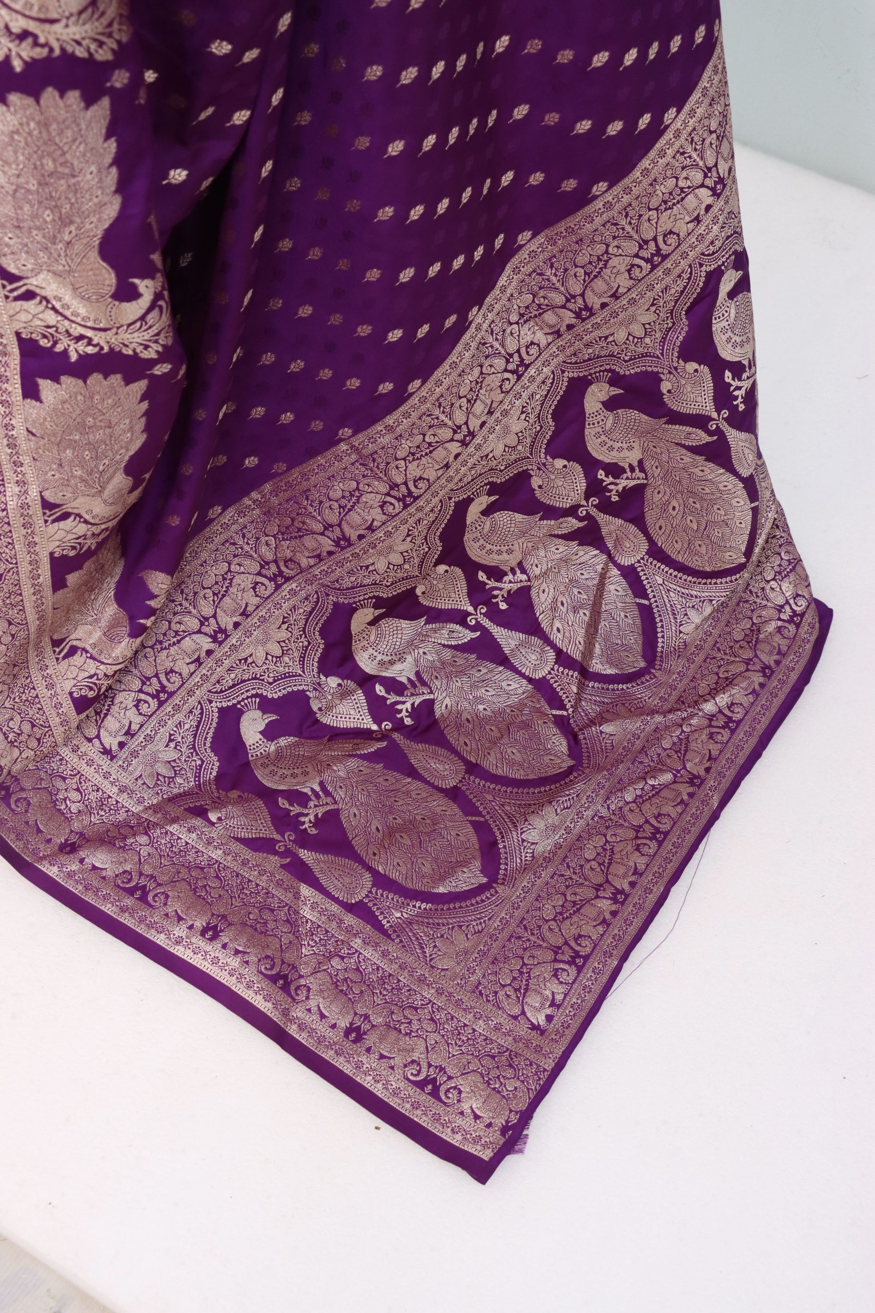 Royal Purple Banarasi Silk Saree with Elephant Border