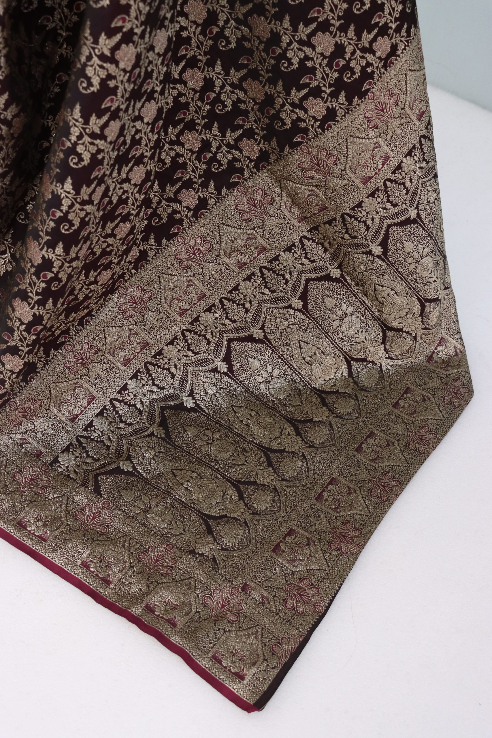 Wine Brown Banarasi Silk Saree