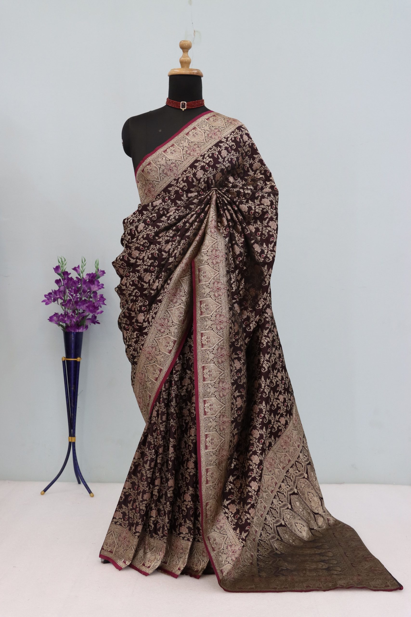 Wine Brown Banarasi Silk Saree
