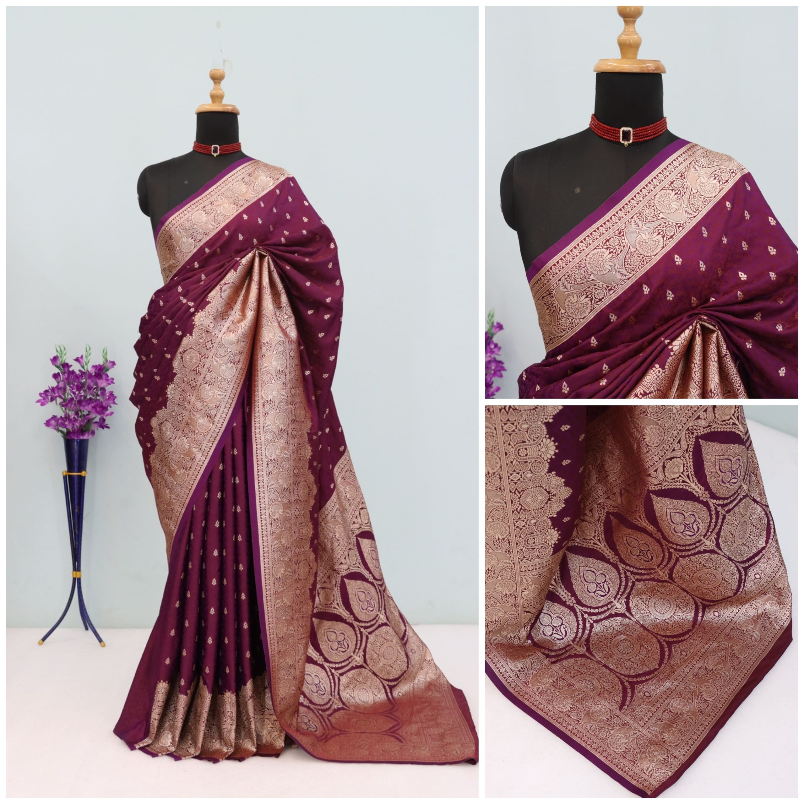 Wine Purple Banarasi Silk Saree