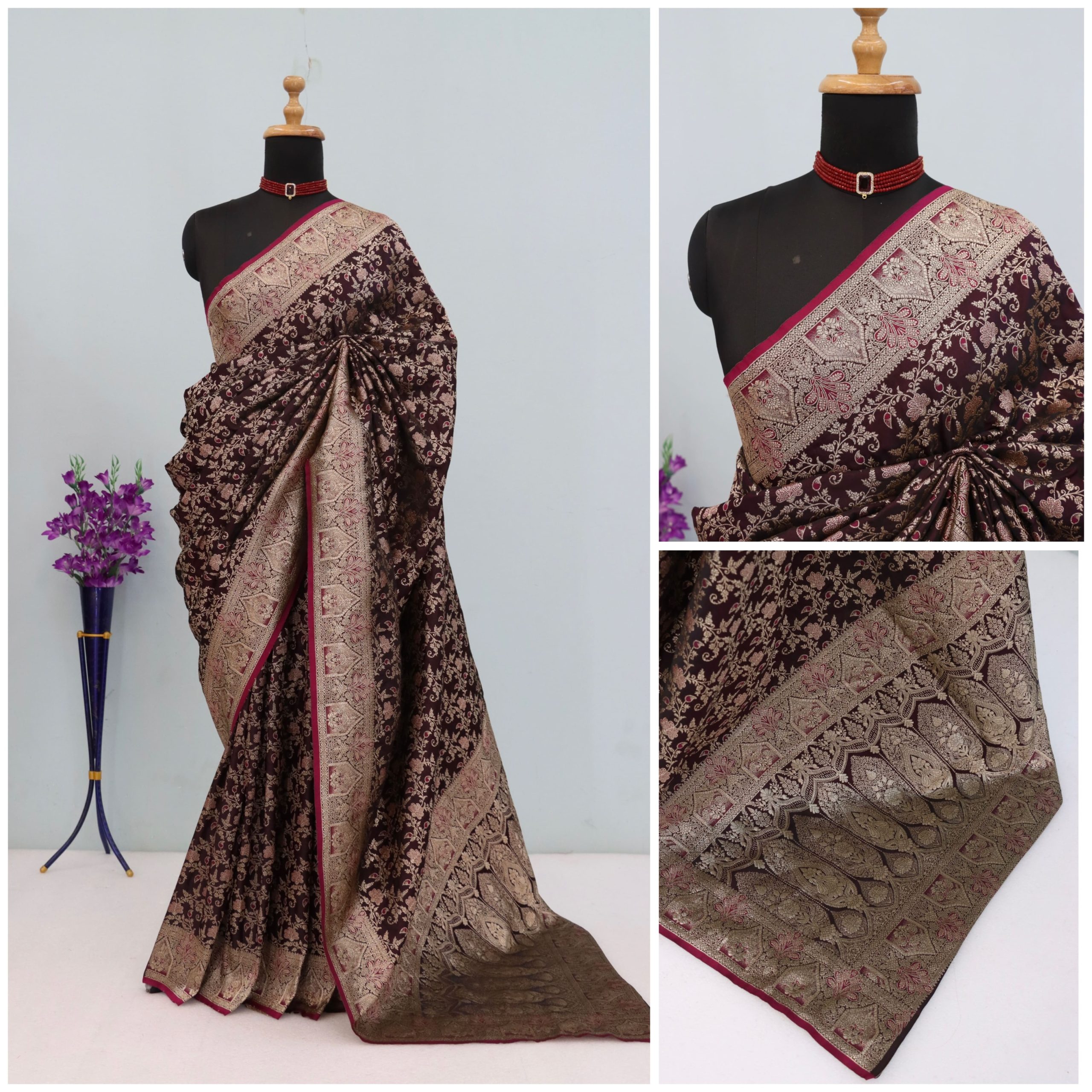 Wine Brown Banarasi Silk Saree