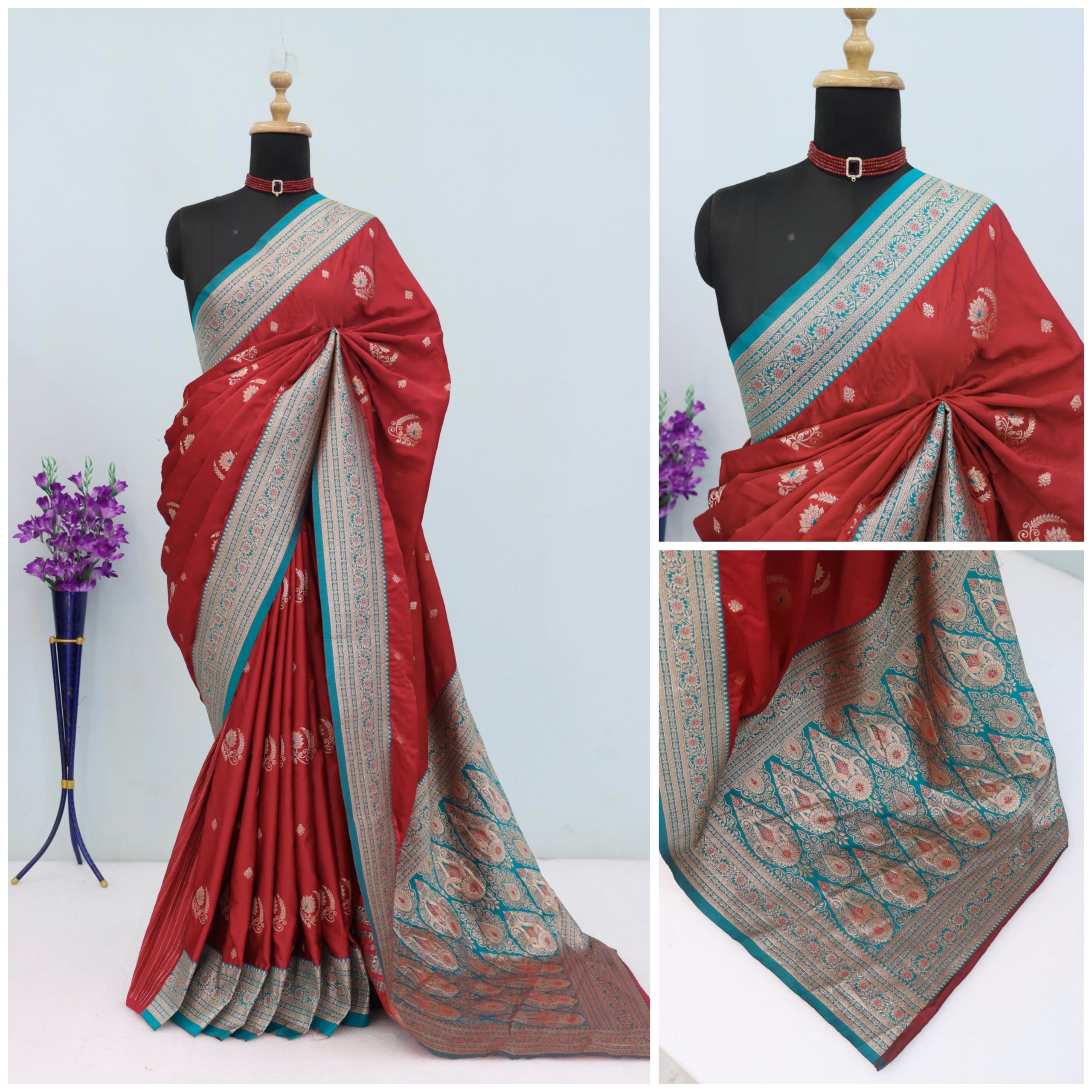 Rust Red Banarasi Silk Saree