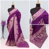 Royal Purple Banarasi Silk Saree with Elephant Border